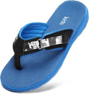 Flip Flops Boys Sandals Summer Beach Non Slip Outdoor & Intdoor Little/Big Boys Adjustable Comfortable Soft Bathroom Pool Swimming Shower Home House Sport Black Blue Big Kid 6
