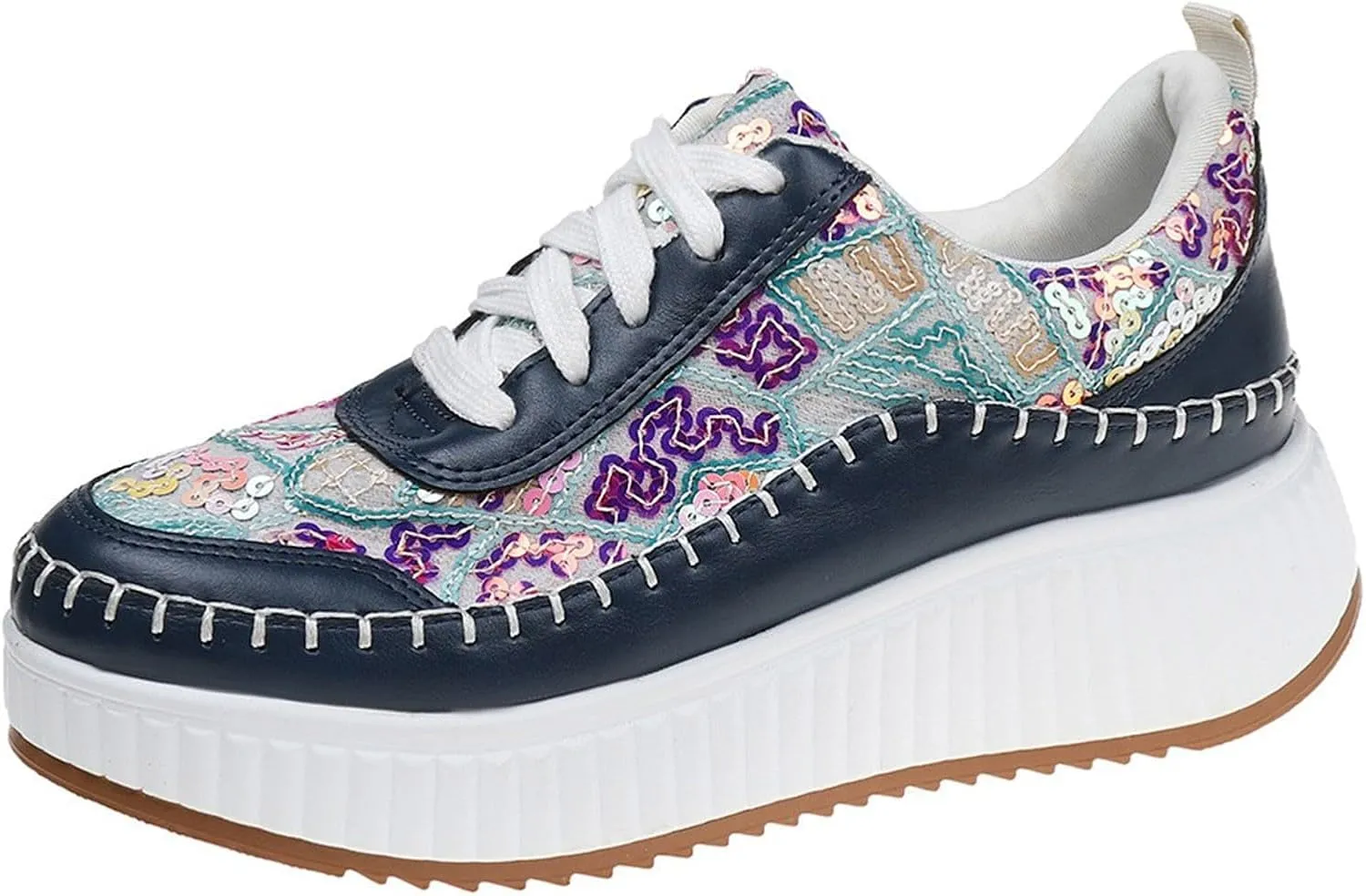 Floral Casual Canvas Shoes for Women Lace Up Low Top Air Cushioned Slip On Walking Sneakers Orthopedic Non Slip Lightweight Breathable Comfy Plantar Fasciitis Shoe Running Jogging Tennis Footwear
