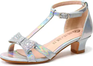 FLYFUPPY Girls Sandals Kids Strap Low Medium Heel Dress Open Toe Sandals