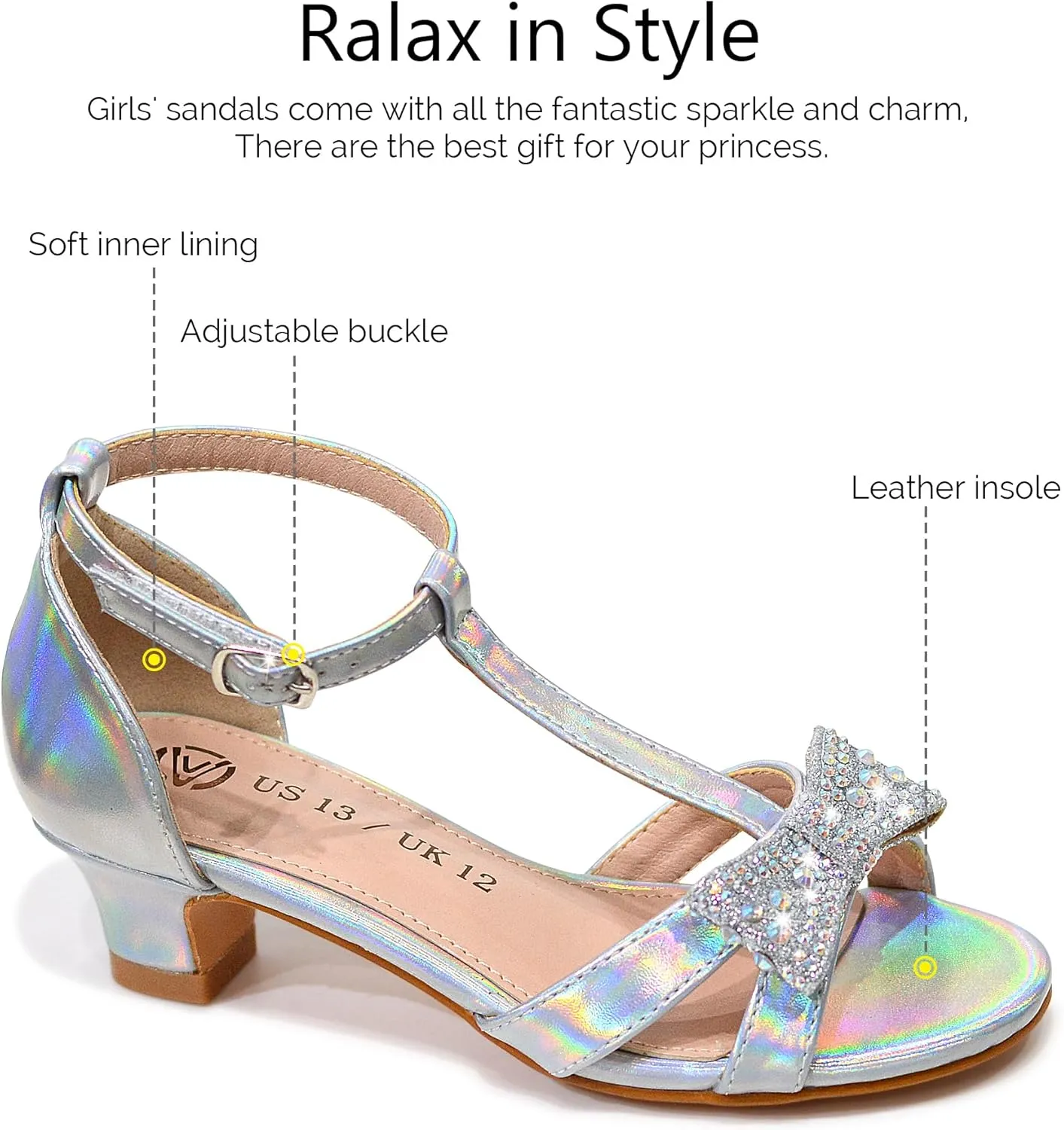 FLYFUPPY Girls Sandals Kids Strap Low Medium Heel Dress Open Toe Sandals