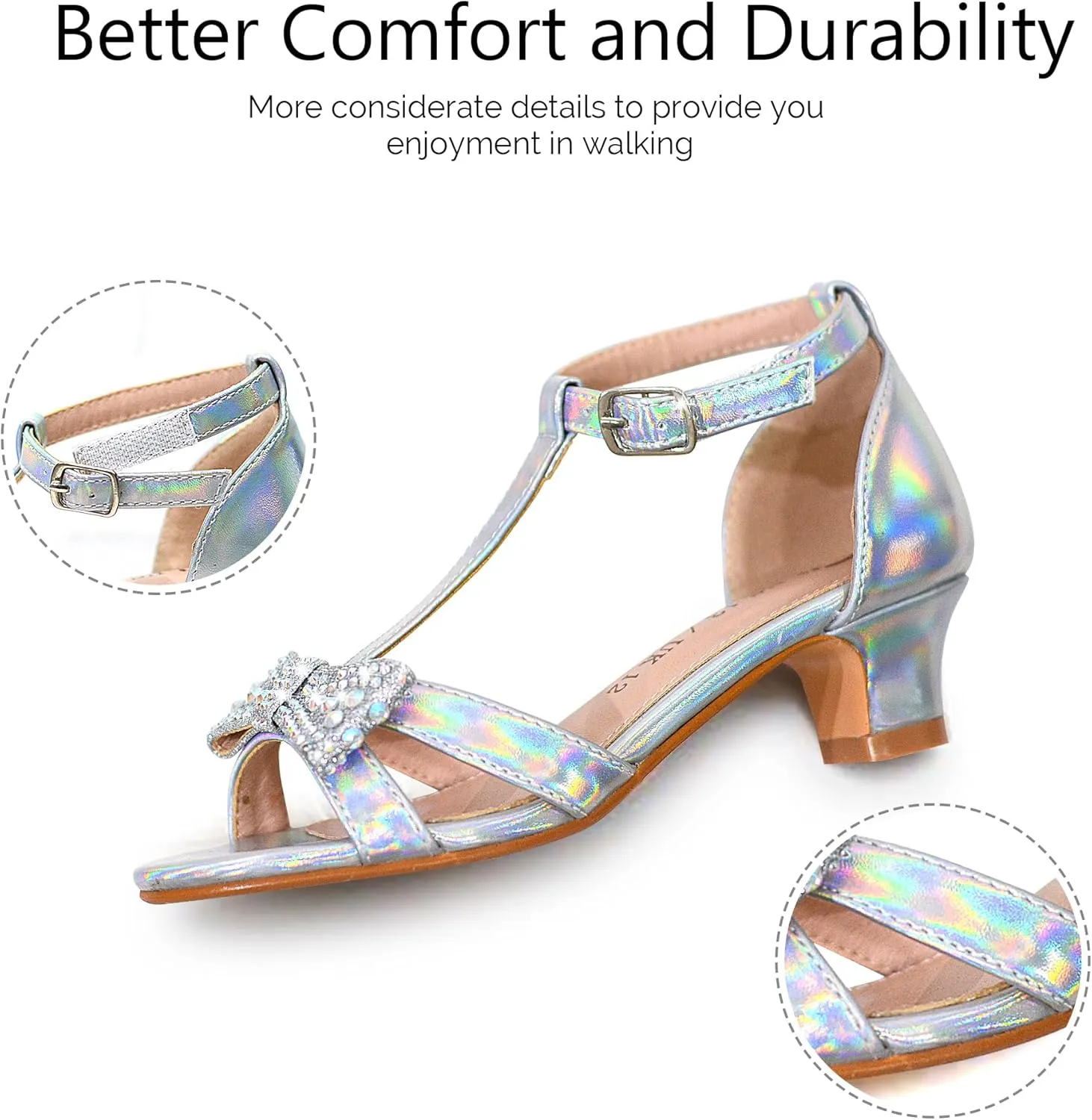 FLYFUPPY Girls Sandals Kids Strap Low Medium Heel Dress Open Toe Sandals