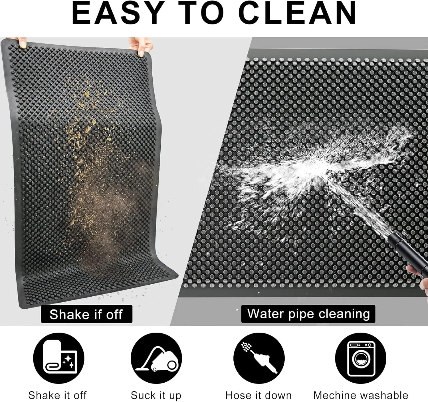 Fowooyeen Outdoor Door Mat, 30'' x 17'' Silicone Scraper, Non-Slip Washable Weatherproof Entrance Mat, Low-Profile Shoe Cleaner for Indoor or Outdoor Use, Black