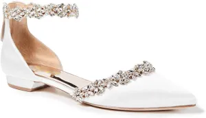 FOWT Elegant Satin Crystal Strap Back Zipper D'Orsay White Flats for Women Casual Closed Pointed Toe Shallow Dress Formal Shoes for Girls, US Size 4-16 M
