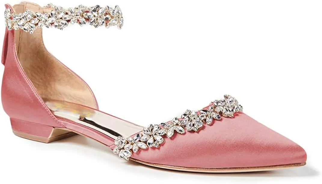 FOWT Elegant Satin Crystal Strap Back Zipper D'Orsay White Flats for Women Casual Closed Pointed Toe Shallow Dress Formal Shoes for Girls, US Size 4-16 M