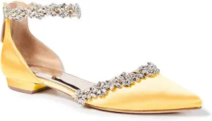 FOWT Elegant Satin Crystal Strap Back Zipper D'Orsay White Flats for Women Casual Closed Pointed Toe Shallow Dress Formal Shoes for Girls, US Size 4-16 M