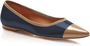 FOWT Spring Fashion Patent Leather Two Tone Classic Slip-on Pointed Toe Flats for Women Chic Cap Toe Low Heel Casual Dressy Daily Street Shoes, Nude US Size 4-16 M