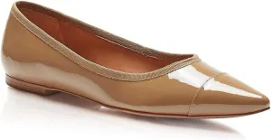FOWT Spring Fashion Patent Leather Two Tone Classic Slip-on Pointed Toe Flats for Women Chic Cap Toe Low Heel Casual Dressy Daily Street Shoes, Nude US Size 4-16 M