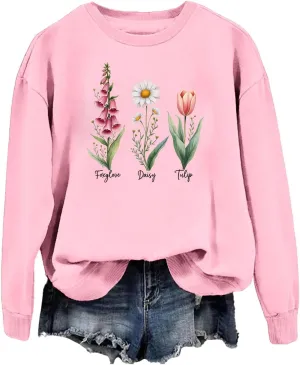 Foxglove Daisy Tulip Sweatshirt, Classic Graphic Print Unisex ，Foxglove Daisy Tulip Shirt
