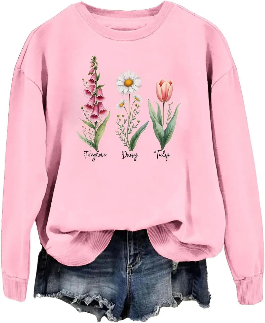 Foxglove Daisy Tulip Sweatshirt, Classic Graphic Print Unisex ，Foxglove Daisy Tulip Shirt