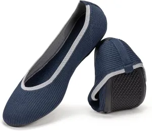 Frank Mully Women's Ballet Flats Round Toe Walking Flats Slip On Work Shoes Knitted Flats Shoes for Woman Soft Lightweight