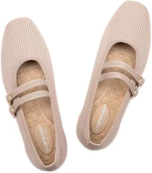 Frank Mully Women's Flats Square Toe Mary Jane Shoes Ballet Flats with Strap Comfortable Slip On Knit Shoes Dressy Casual