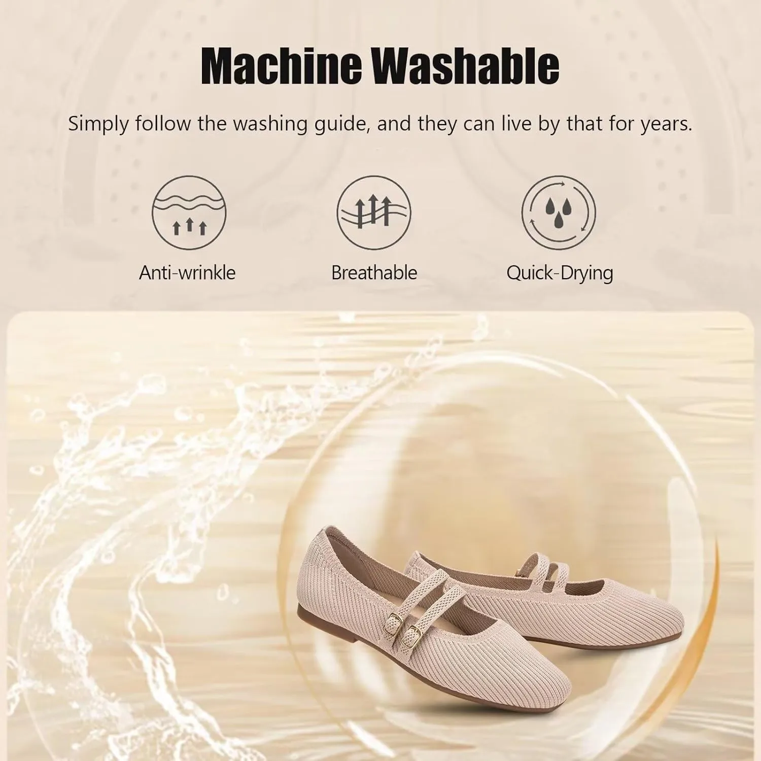 Frank Mully Women's Flats Square Toe Mary Jane Shoes Ballet Flats with Strap Comfortable Slip On Knit Shoes Dressy Casual