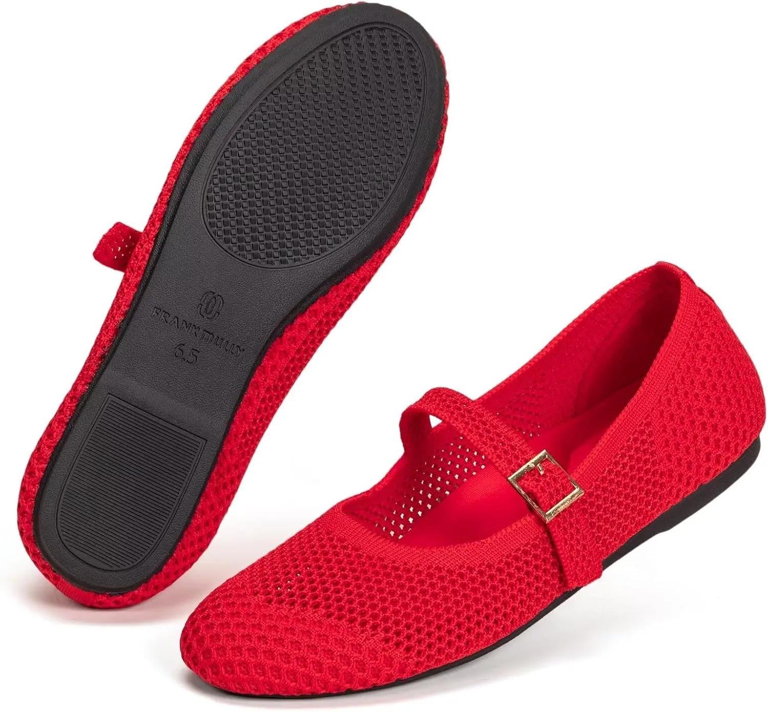 Frank Mully Women's Mary Jane Flats Comfortable Dressy Ballet Flats Casual Round Toe Slip On Washable Knitted Fabric Office Work Woman Shoes