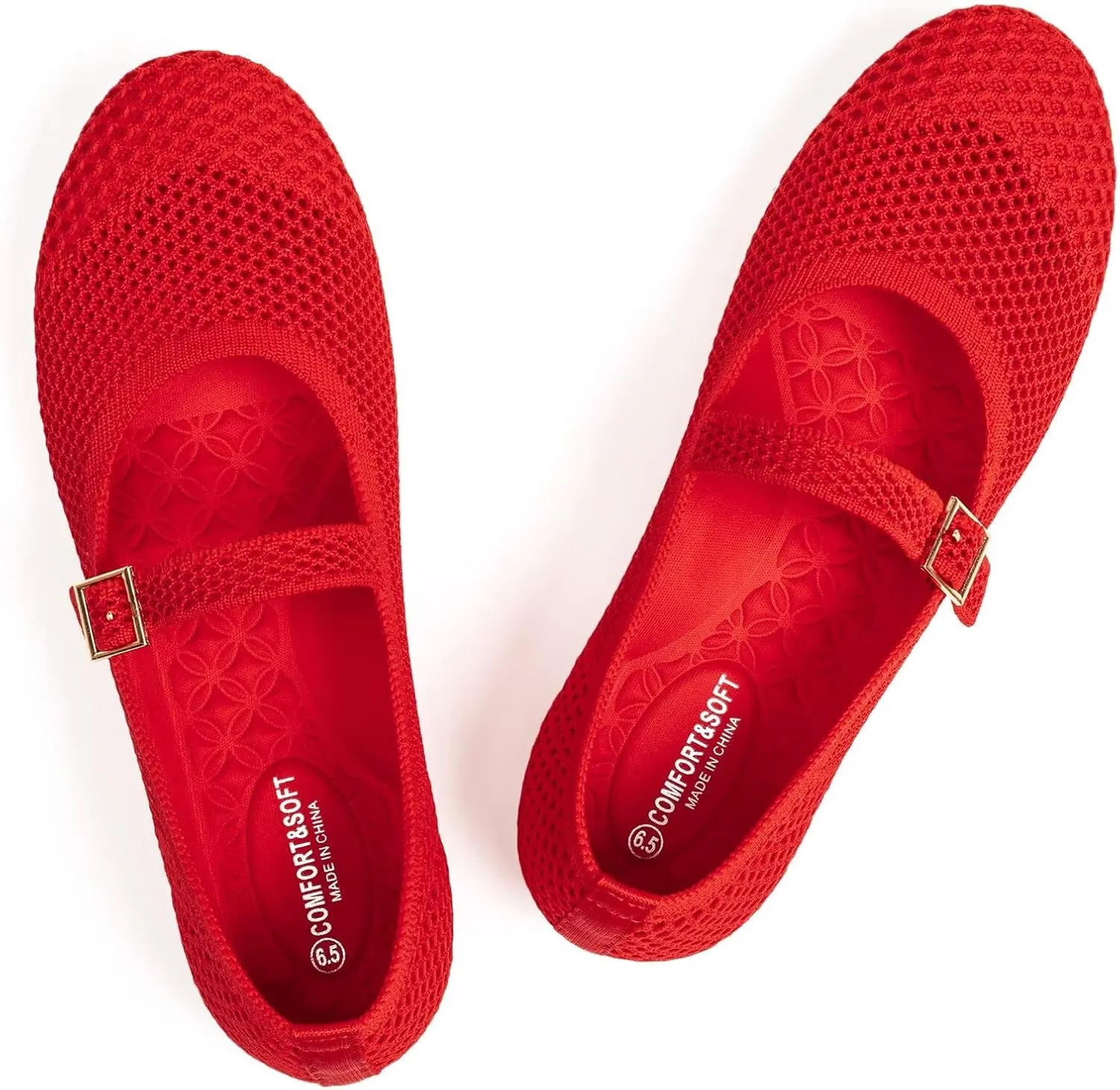 Frank Mully Women's Mary Jane Flats Comfortable Dressy Ballet Flats Casual Round Toe Slip On Washable Knitted Fabric Office Work Woman Shoes