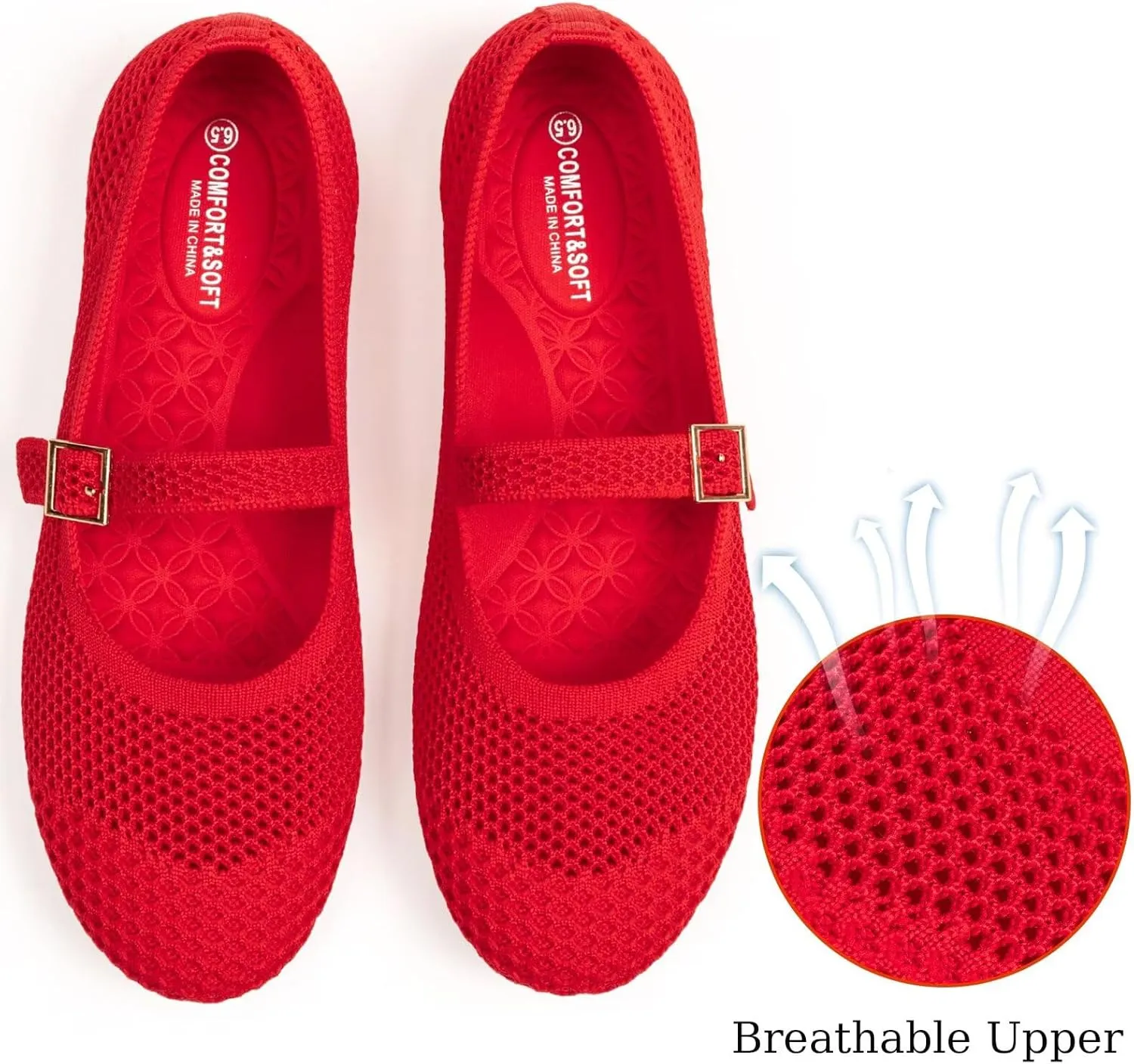 Frank Mully Women's Mary Jane Flats Comfortable Dressy Ballet Flats Casual Round Toe Slip On Washable Knitted Fabric Office Work Woman Shoes