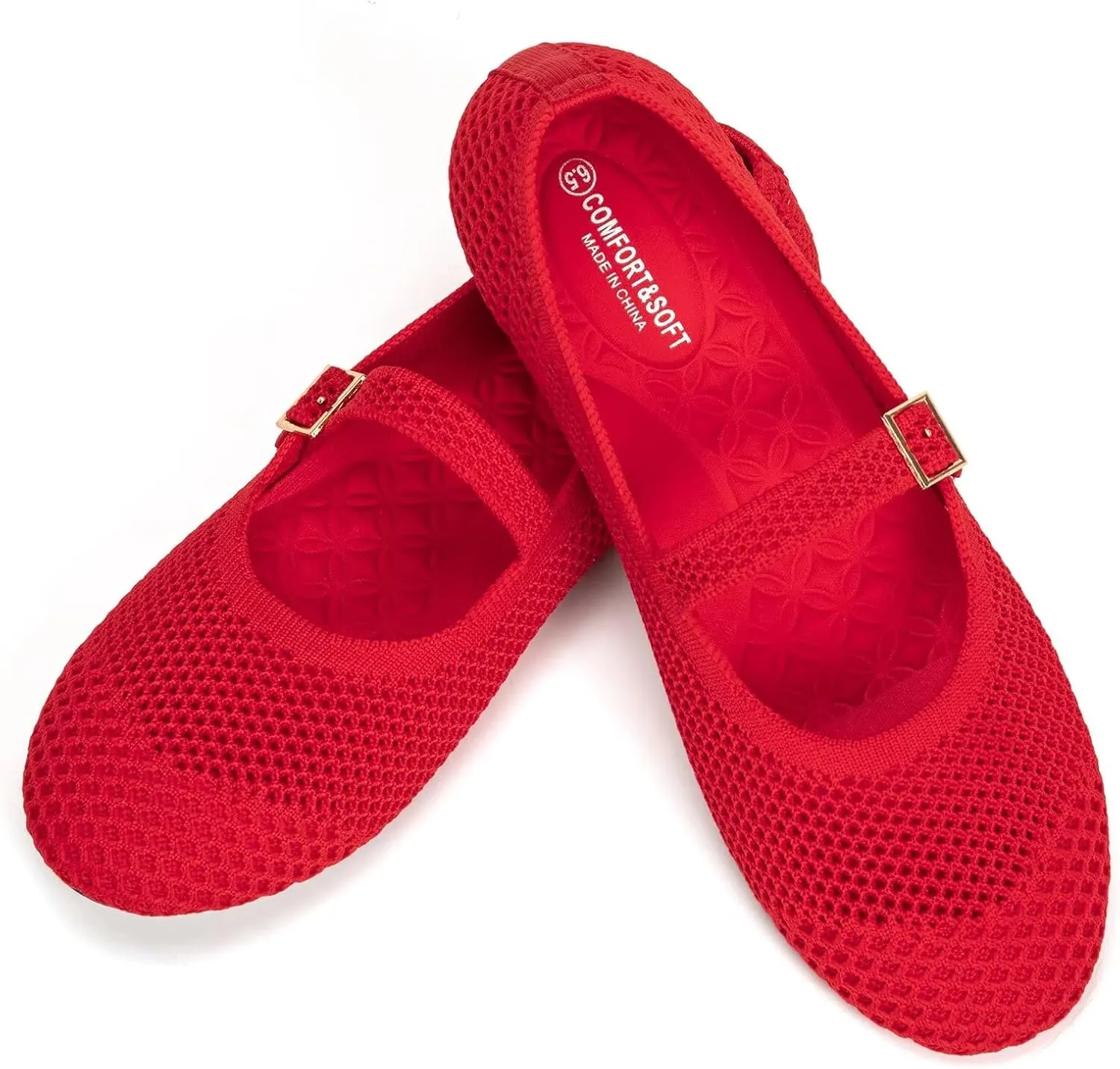 Frank Mully Women's Mary Jane Flats Comfortable Dressy Ballet Flats Casual Round Toe Slip On Washable Knitted Fabric Office Work Woman Shoes