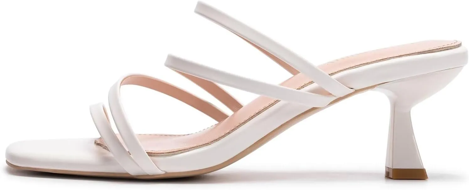 Frank Mully Women's Strappy Heels Comfortable Kitten-Heels Sandals Square Open Toe Cute Wedding Party Evening Prom Dress Pump Sandals Shoes