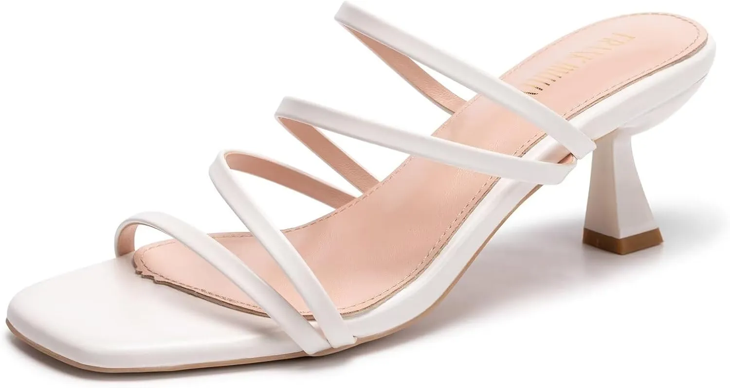 Frank Mully Women's Strappy Heels Comfortable Kitten-Heels Sandals Square Open Toe Cute Wedding Party Evening Prom Dress Pump Sandals Shoes