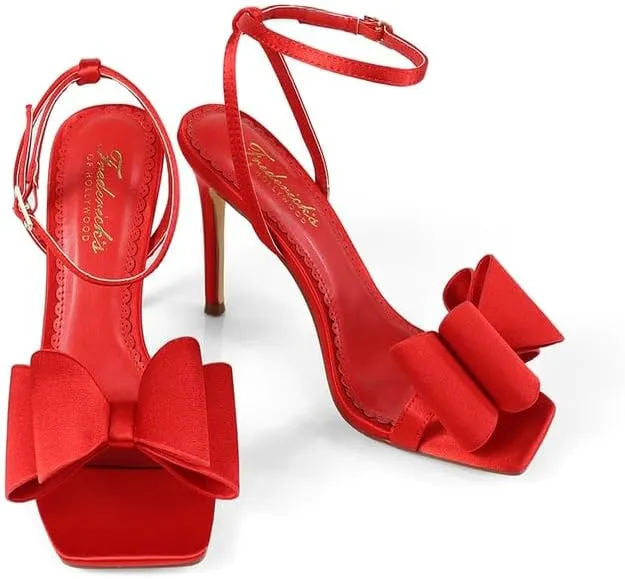 FREDERICK'S OF HOLLYWOOD Open Toe Ankle Strap Bow Stiletto Heel - Elegant Women's Sandals with Bow Detail, Chic High Heel Shoes, FOH-JULIENNE