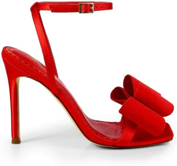 FREDERICK'S OF HOLLYWOOD Open Toe Ankle Strap Bow Stiletto Heel - Elegant Women's Sandals with Bow Detail, Chic High Heel Shoes, FOH-JULIENNE