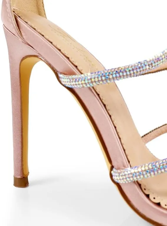 FREDERICK'S OF HOLLYWOOD Strappy Rhinestone Sandals with Sparkling Upper and Stiletto Heel - Elegant Women's High Heel Shoes for Parties and Special Occasions, FOH-LAURENT