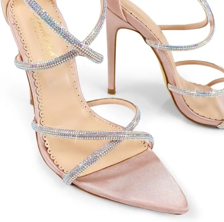 FREDERICK'S OF HOLLYWOOD Strappy Rhinestone Sandals with Sparkling Upper and Stiletto Heel - Elegant Women's High Heel Shoes for Parties and Special Occasions, FOH-LAURENT