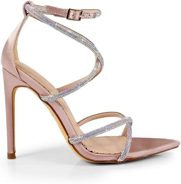 FREDERICK'S OF HOLLYWOOD Strappy Rhinestone Sandals with Sparkling Upper and Stiletto Heel - Elegant Women's High Heel Shoes for Parties and Special Occasions, FOH-LAURENT