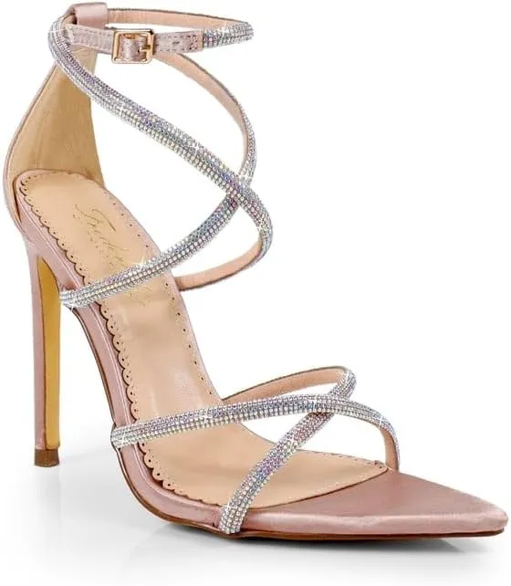 FREDERICK'S OF HOLLYWOOD Strappy Rhinestone Sandals with Sparkling Upper and Stiletto Heel - Elegant Women's High Heel Shoes for Parties and Special Occasions, FOH-LAURENT