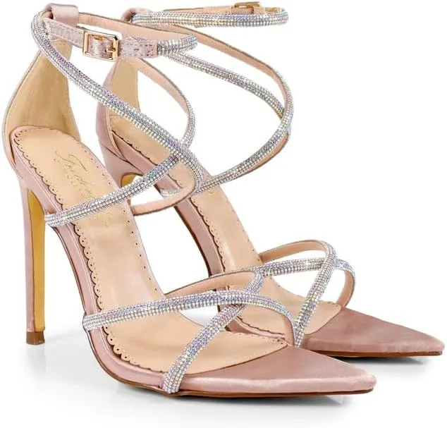 FREDERICK'S OF HOLLYWOOD Strappy Rhinestone Sandals with Sparkling Upper and Stiletto Heel - Elegant Women's High Heel Shoes for Parties and Special Occasions, FOH-LAURENT