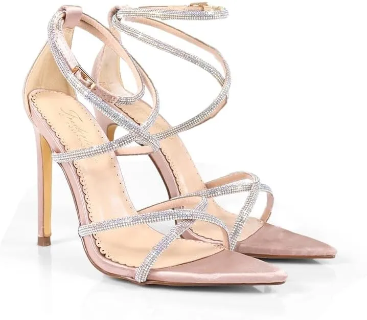 FREDERICK'S OF HOLLYWOOD Strappy Rhinestone Sandals with Sparkling Upper and Stiletto Heel - Elegant Women's High Heel Shoes for Parties and Special Occasions, FOH-LAURENT