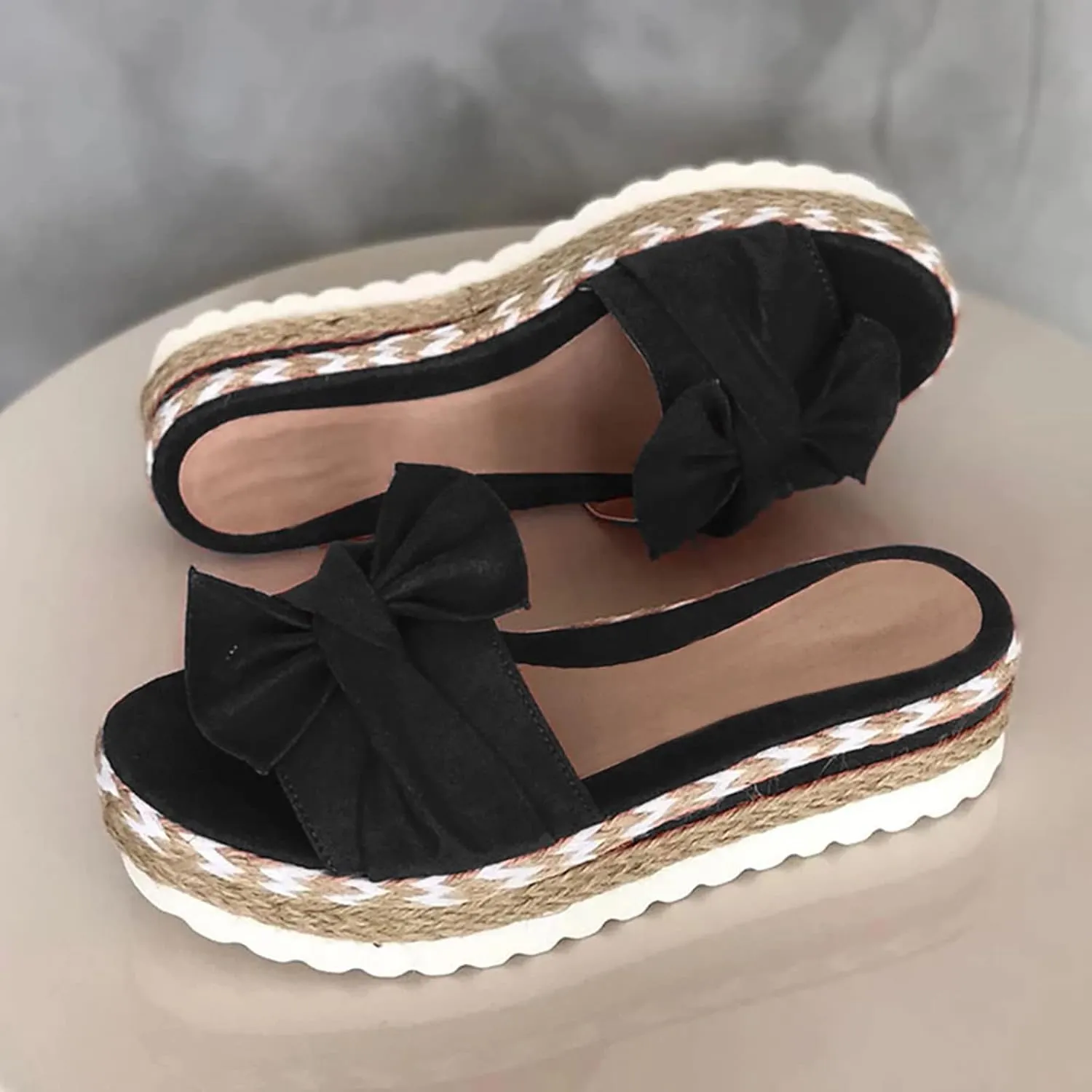 Fululuer Womens Espadrilles Sandals Open Toe Platform Slides Sandals Comfort Casual Flatform Slip on Sandals Slippers Wide Width Sandals Beach Sandals Casual Espadrille Slide On Platform Sandals
