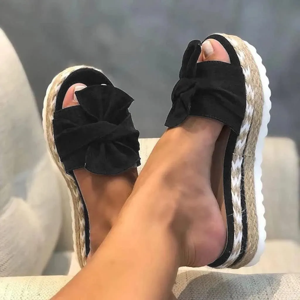 Fululuer Womens Espadrilles Sandals Open Toe Platform Slides Sandals Comfort Casual Flatform Slip on Sandals Slippers Wide Width Sandals Beach Sandals Casual Espadrille Slide On Platform Sandals