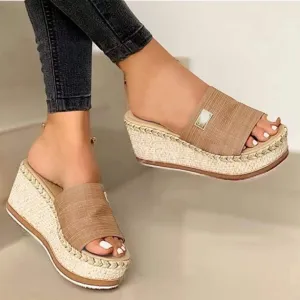 Fululuer Womens Espadrilles Sandals Open Toe Platform Slides Sandals Comfort Casual Flatform Slip on Sandals Slippers Wide Width Sandals Beach Sandals Casual Espadrille Slide On Platform Sandals