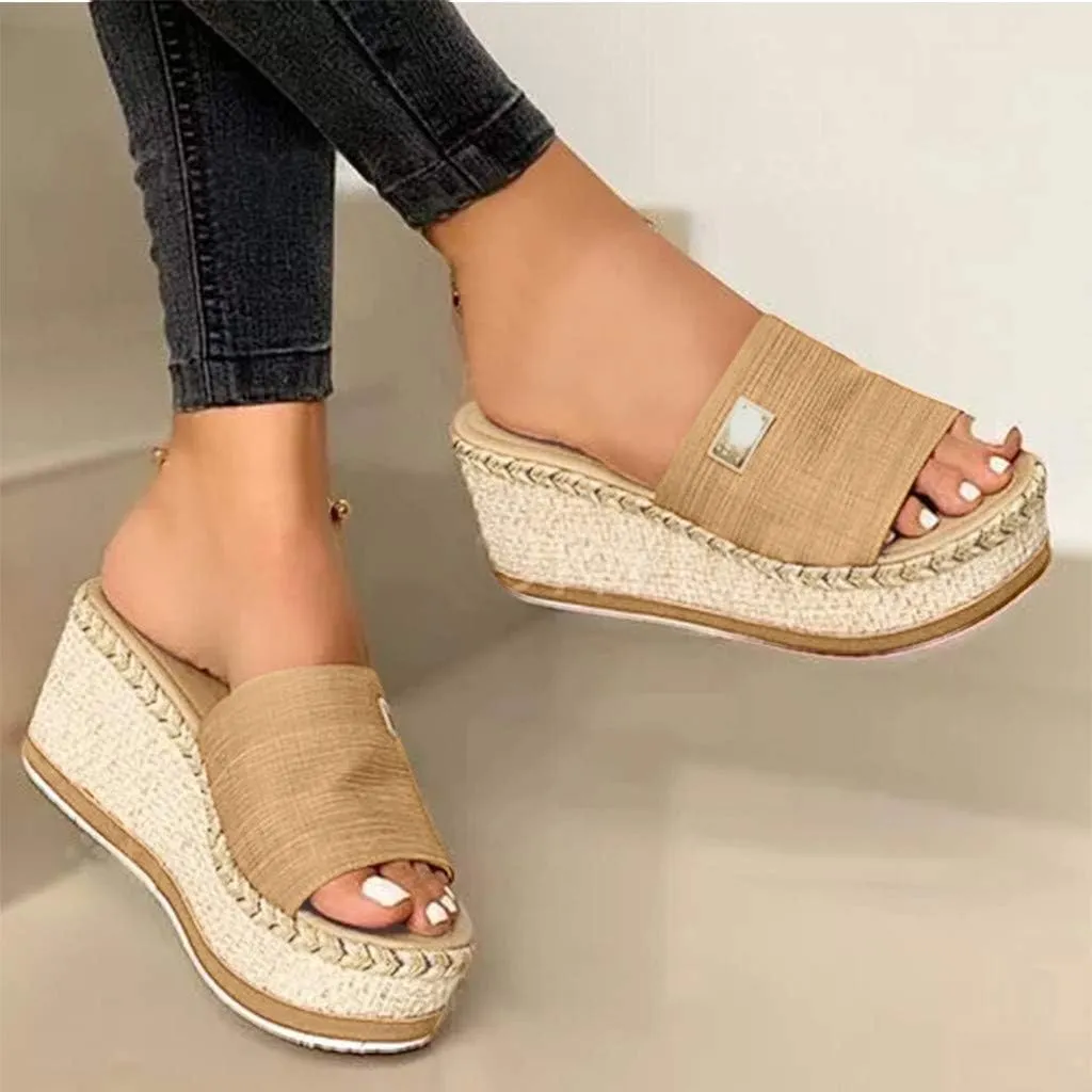 Fululuer Womens Espadrilles Sandals Open Toe Platform Slides Sandals Comfort Casual Flatform Slip on Sandals Slippers Wide Width Sandals Beach Sandals Casual Espadrille Slide On Platform Sandals