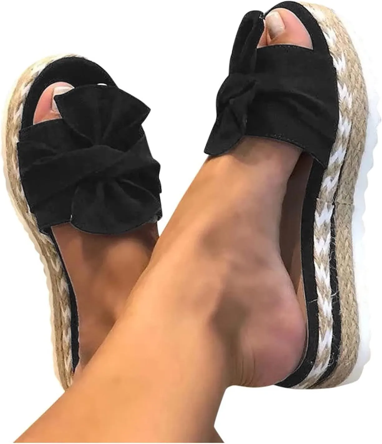 Fululuer Womens Espadrilles Sandals Open Toe Platform Slides Sandals Comfort Casual Flatform Slip on Sandals Slippers Wide Width Sandals Beach Sandals Casual Espadrille Slide On Platform Sandals