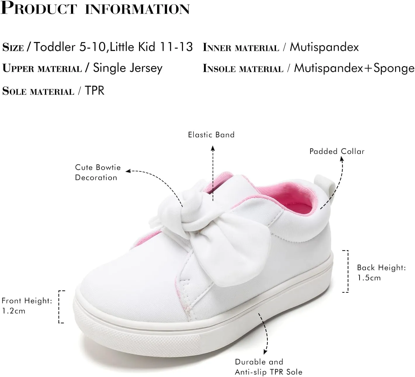FUNKYMONKEY Girls Sneakers Lightweight Cute Bowknot Casual Walking Shoes for Toddler/Little Kids