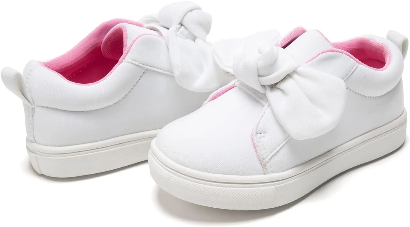 FUNKYMONKEY Girls Sneakers Lightweight Cute Bowknot Casual Walking Shoes for Toddler/Little Kids