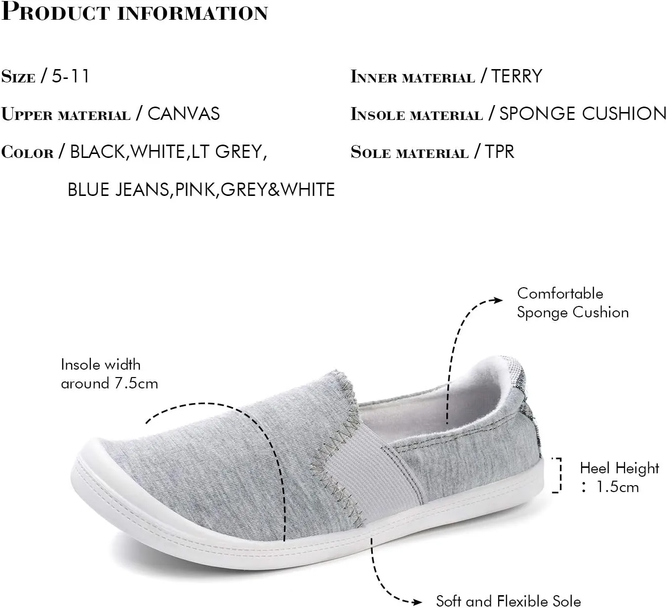 FUNKYMONKEY Shoes for Women, Comfort Low Top Canvas Slip On Sneakers Classic Casual Walking Shoes