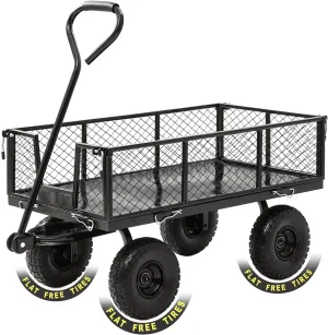 Garden Wagon Cart Heavy Duty 900 LBS Steel Utility Cart with All-Terrains 3.50-4" Solid Wheels 10" Tires, 180° Rotating Handle, Removable Sides, Laser-Welded Frame & Multi-Surface