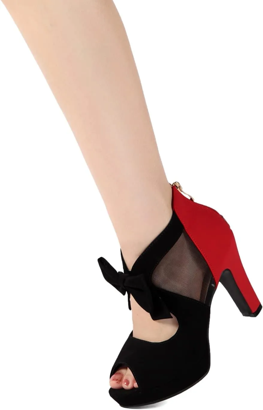 GATUXUS Open Toe Women Platform High Heel Shoes Bows Strappy Sandals