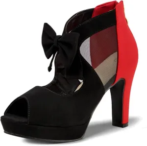GATUXUS Open Toe Women Platform High Heel Shoes Bows Strappy Sandals