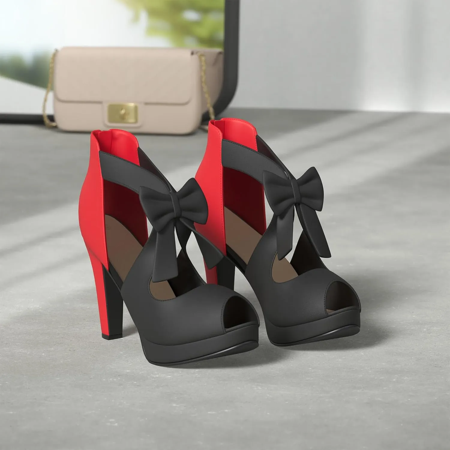 GATUXUS Open Toe Women Platform High Heel Shoes Bows Strappy Sandals