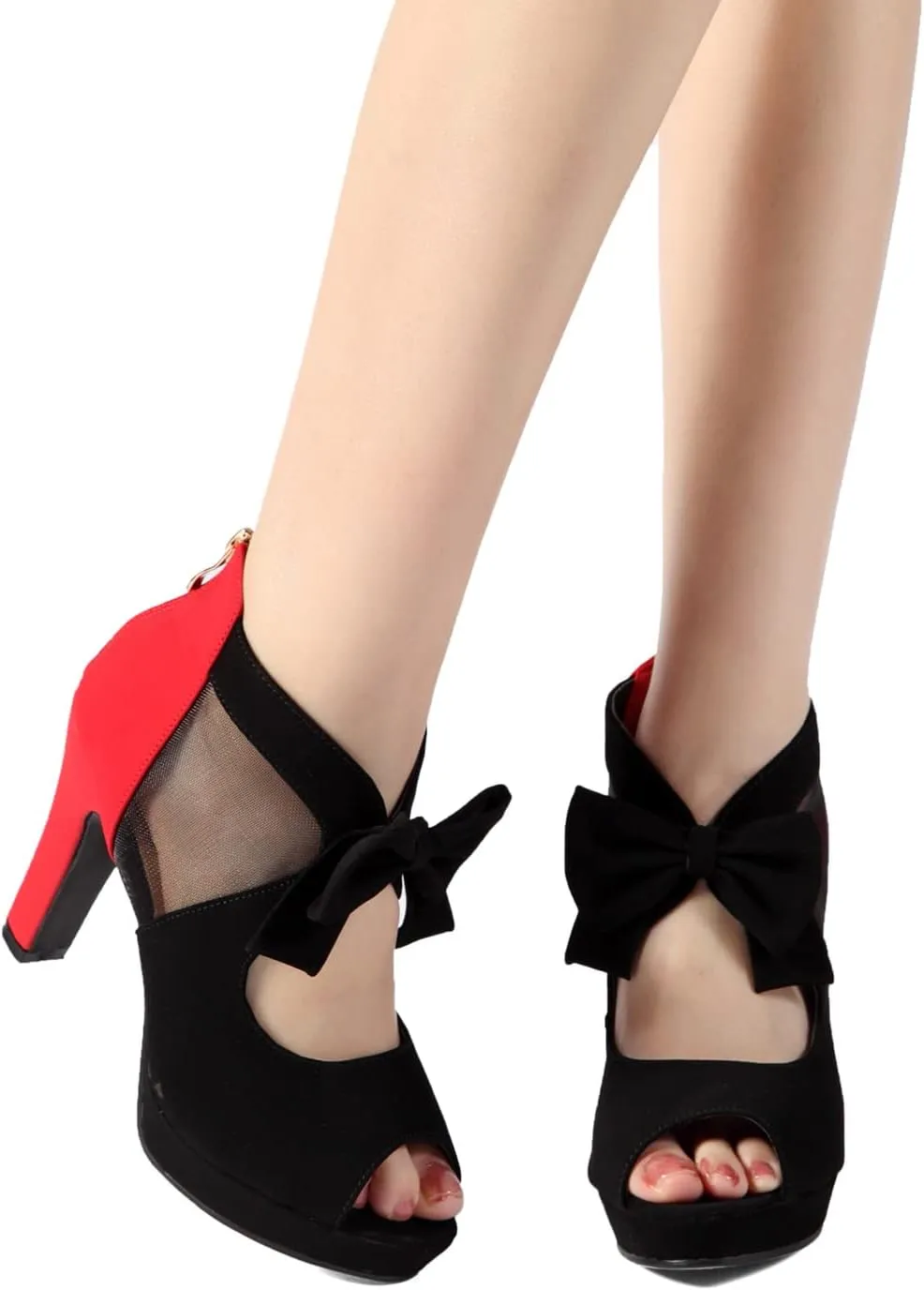 GATUXUS Open Toe Women Platform High Heel Shoes Bows Strappy Sandals
