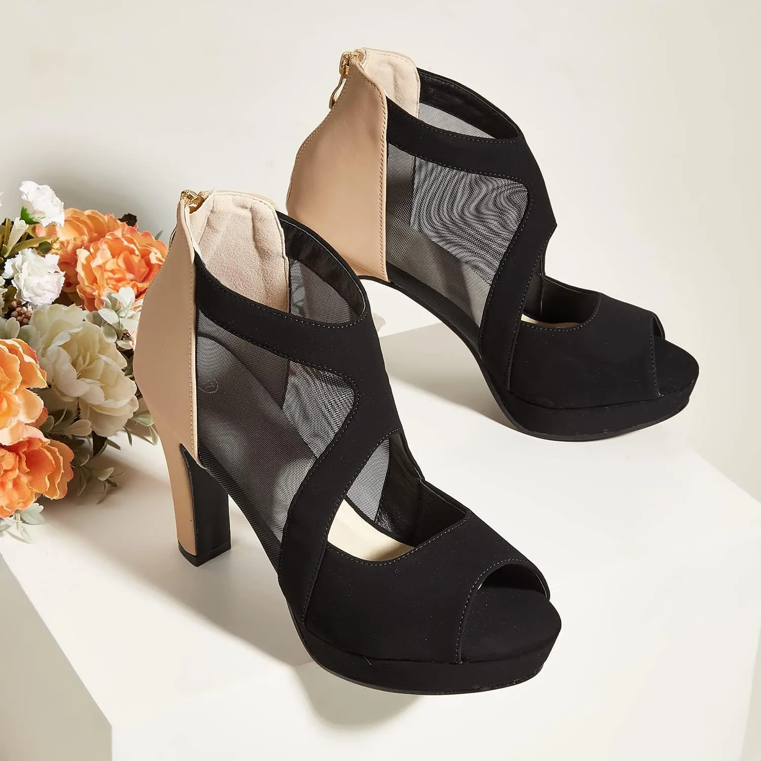GATUXUS Open Toe Women's Platform Chunky High Heel Sandals Shoes Sexy Heels Strappy Sandals