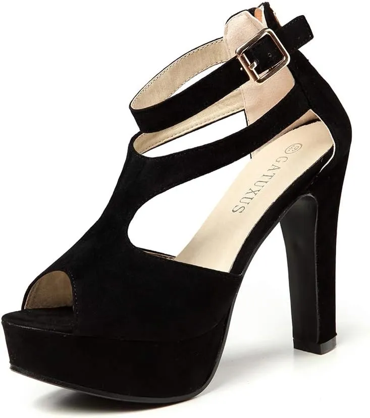 GATUXUS Women's Platform Chunky High Heels Sandals Open Toe Ankle Strap Sexy Dress Sandals Pumps Summer Shoes