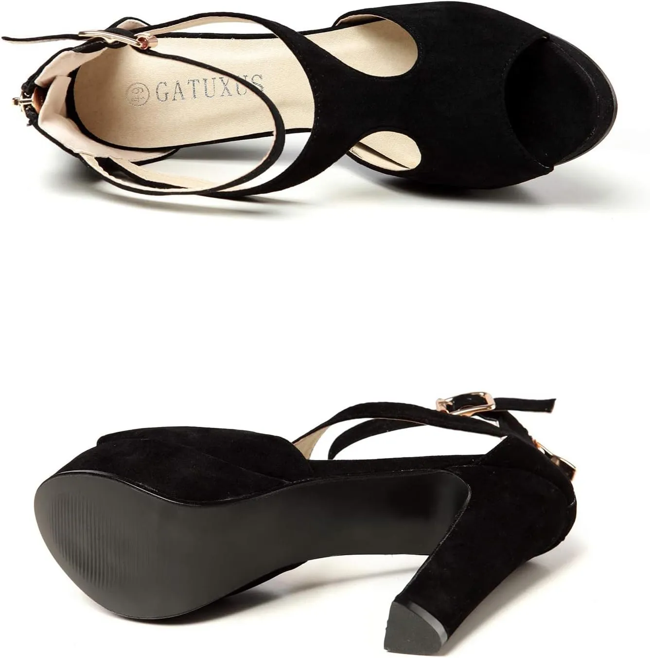 GATUXUS Women's Platform Chunky High Heels Sandals Open Toe Ankle Strap Sexy Dress Sandals Pumps Summer Shoes