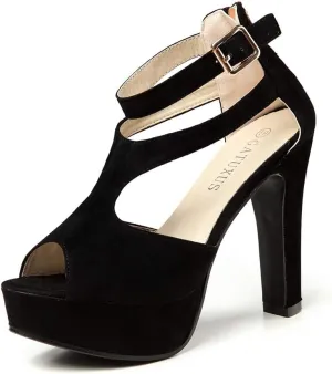 GATUXUS Women's Platform Chunky High Heels Sandals Open Toe Ankle Strap Sexy Dress Sandals Pumps Summer Shoes