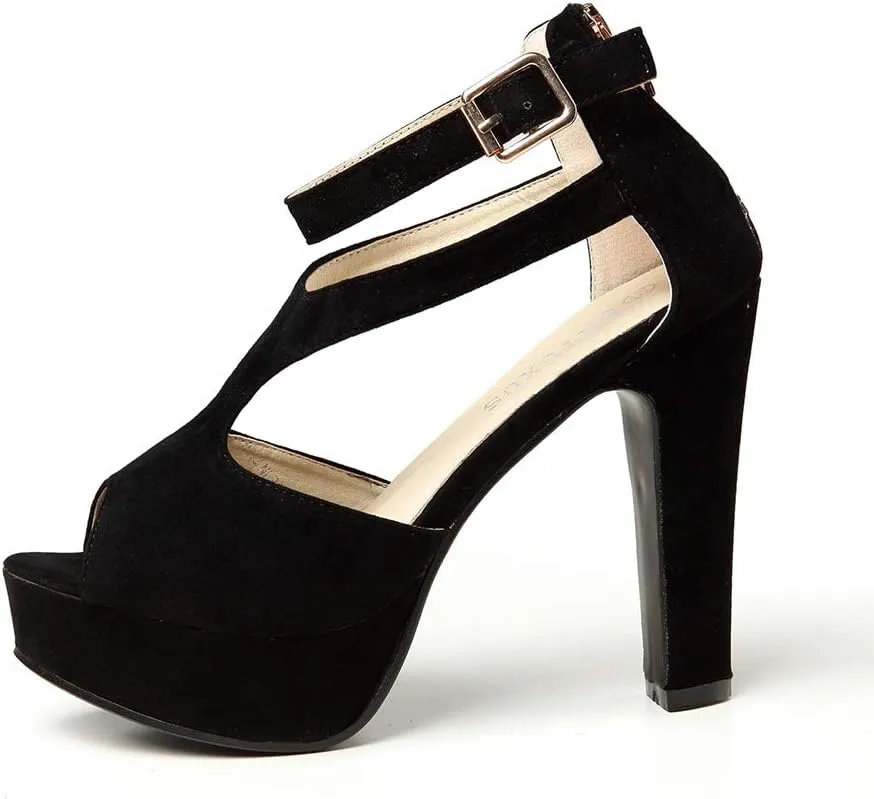 GATUXUS Women's Platform Chunky High Heels Sandals Open Toe Ankle Strap Sexy Dress Sandals Pumps Summer Shoes