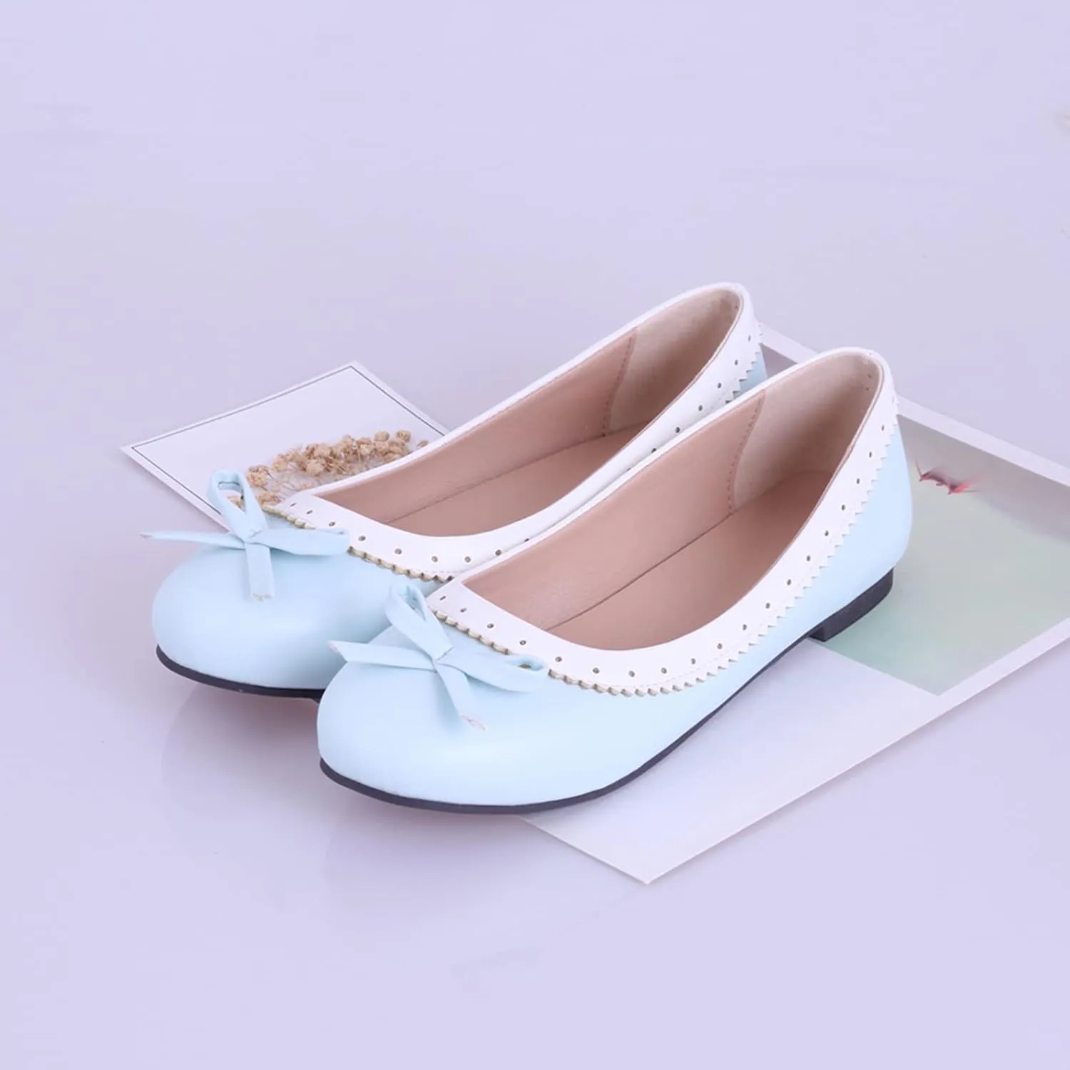 Gicoiz Women Round Toe Flats Slip On Bowtie Ballet Flats