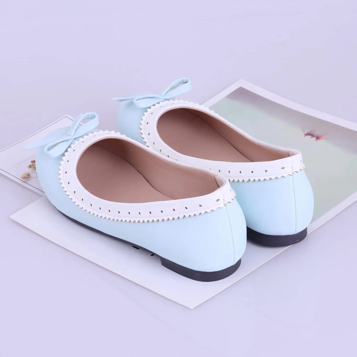 Gicoiz Women Round Toe Flats Slip On Bowtie Ballet Flats